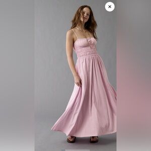 American Eagle AE Sunchaser Knit Smocked Bodice Midi Pink Dress M